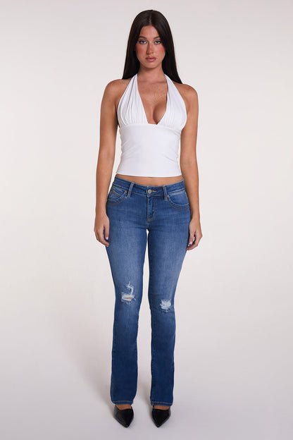 Women's Luxe Mid Rise Wannabettabutt Bootcut Jeans in M Medium Blue Rips view 7 - Women'S Luxe Jeans (bottom)