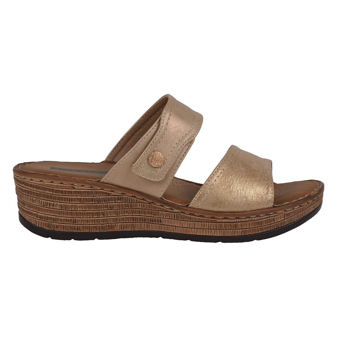 Women's Meli Gold Wedge Sandals Gold view 2 (shoe) - wedge sandals, gold wedge sandals - shop at us.meeeshop