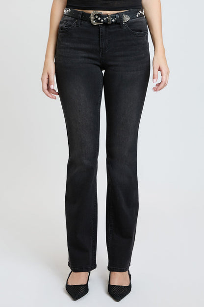 Women's Mid Rise Belted Bootcut Jeans in Black view 2 - Mid Women'S Jeans (bottom)