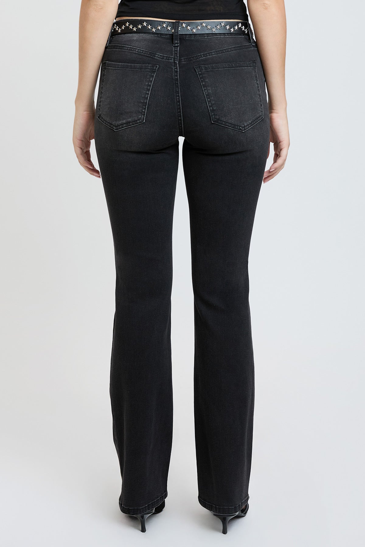 Women's Mid Rise Belted Bootcut Jeans in Black view 4 - Mid Women'S Jeans (bottom)