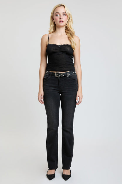 Women's Mid Rise Belted Bootcut Jeans in Black view 5 - Mid Women'S Jeans (bottom)