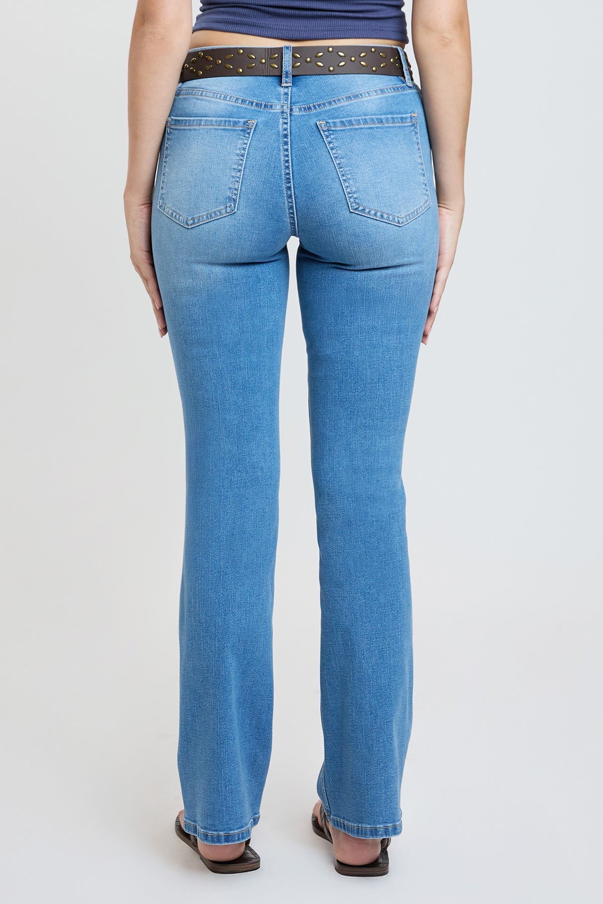 Women's Mid Rise Belted Bootcut Jeans in C Sky Blue view 7 - Mid Women'S Jeans (bottom)