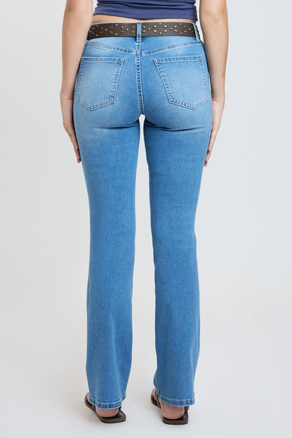 Women's Mid Rise Belted Bootcut Jeans in C Sky Blue view 7 - Mid Women'S Jeans (bottom)