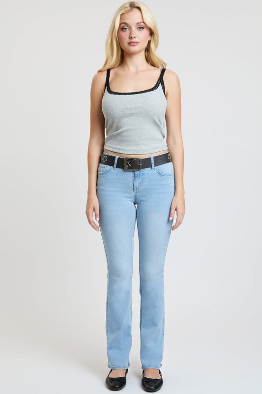 Women's Mid Rise Belted Bootcut Jeans in L Light Blue - Mid Women'S Jeans (bottom)