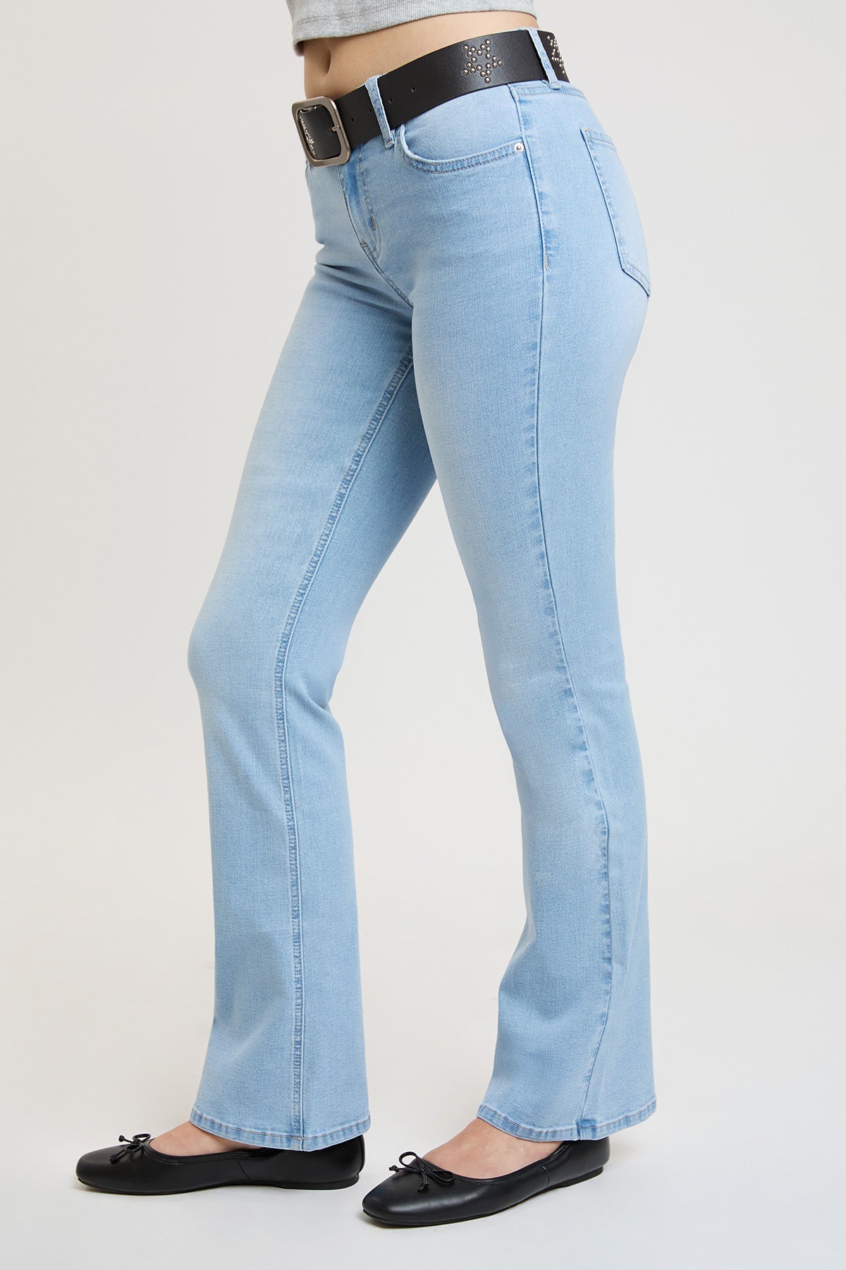 Women's Mid Rise Belted Bootcut Jeans in L Light Blue view 3 - Mid Women'S Jeans (bottom)