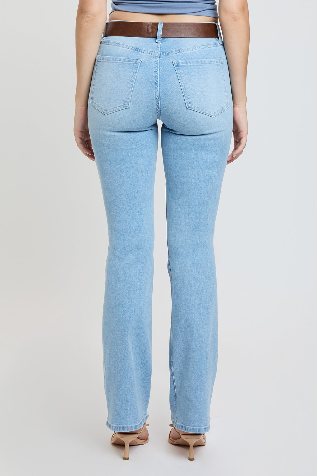 Women's Mid Rise Belted Bootcut Jeans in L Light Blue Rips view 4 - Mid Women'S Jeans (bottom)