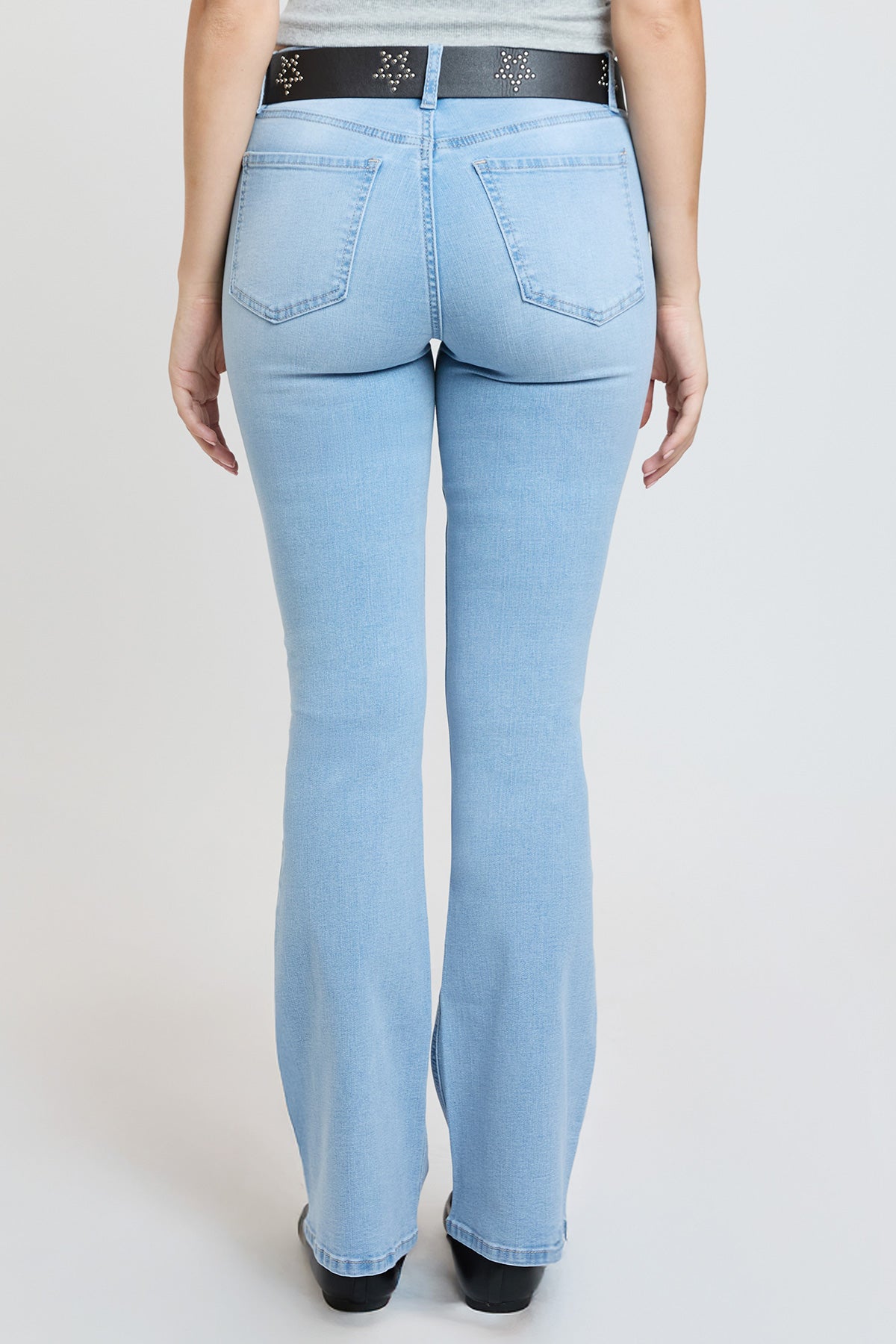 Women's Mid Rise Belted Bootcut Jeans in L Light Blue view 4 - Mid Women'S Jeans (bottom)