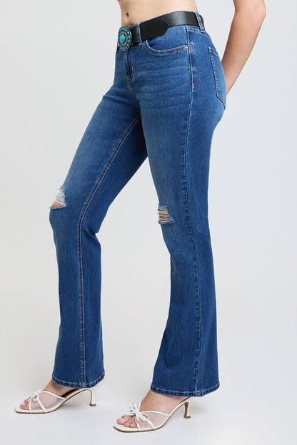 Women's Mid Rise Belted Bootcut Jeans in M Medium Blue Rips view 3 - Mid Women'S Jeans (bottom)