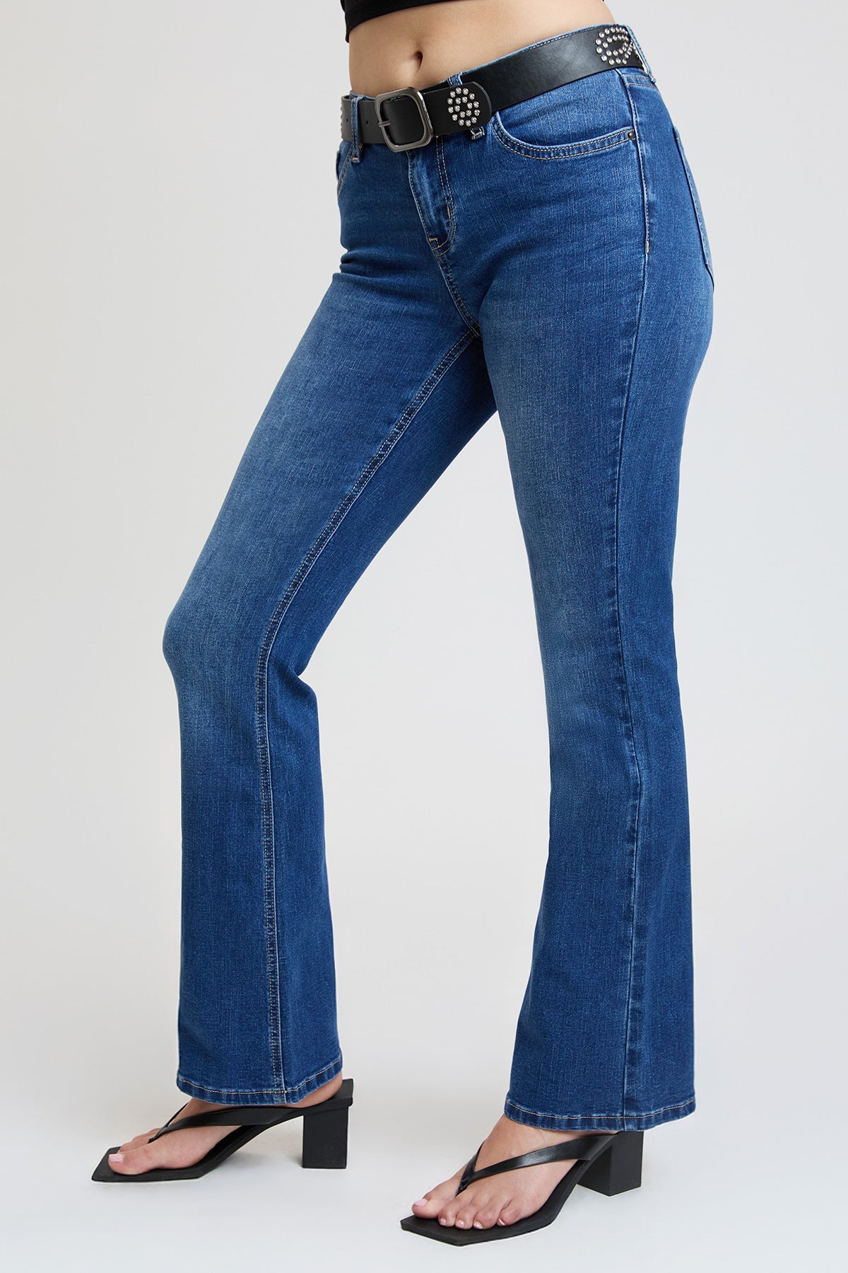 Women's Mid Rise Belted Bootcut Jeans in M Medium Blue view 3 - Mid Women'S Jeans (bottom)