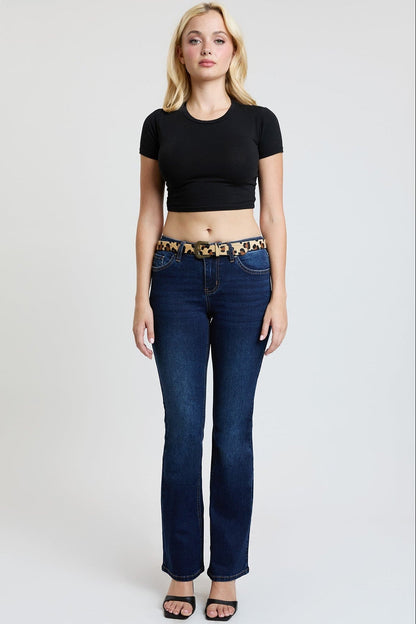 Women's Mid Rise Belted Bootcut Jeans in S Midnight Sky Blue - Mid Women'S Jeans (bottom)
