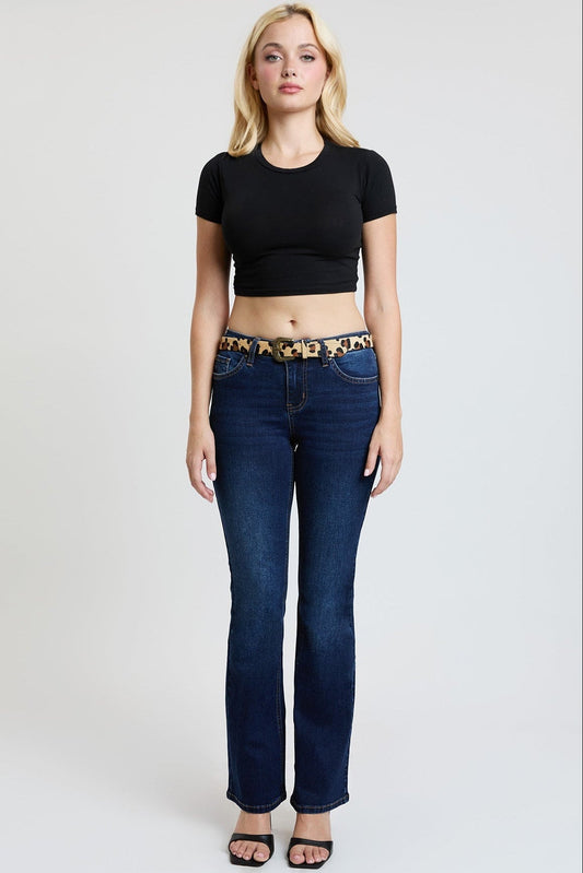 Women's Mid Rise Belted Bootcut Jeans in S Midnight Sky Blue - Mid Women'S Jeans (bottom)