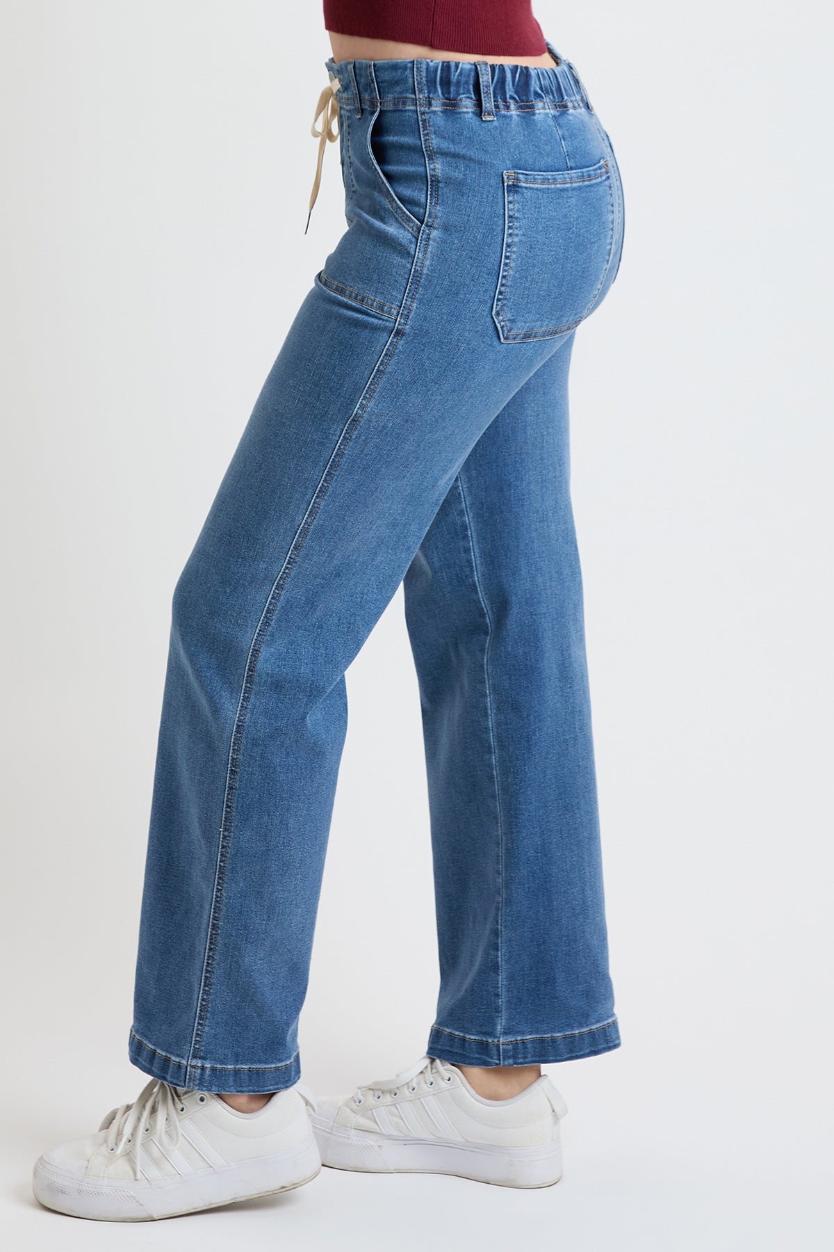 Women's Mid Rise Tie Front Wide Leg Jeans in M Medium Blue view 3 - Mid Women'S Jeans (bottom)