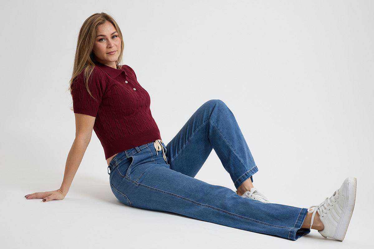 Women's Mid Rise Tie Front Wide Leg Jeans in M Medium Blue view 6 - Mid Women'S Jeans (bottom)