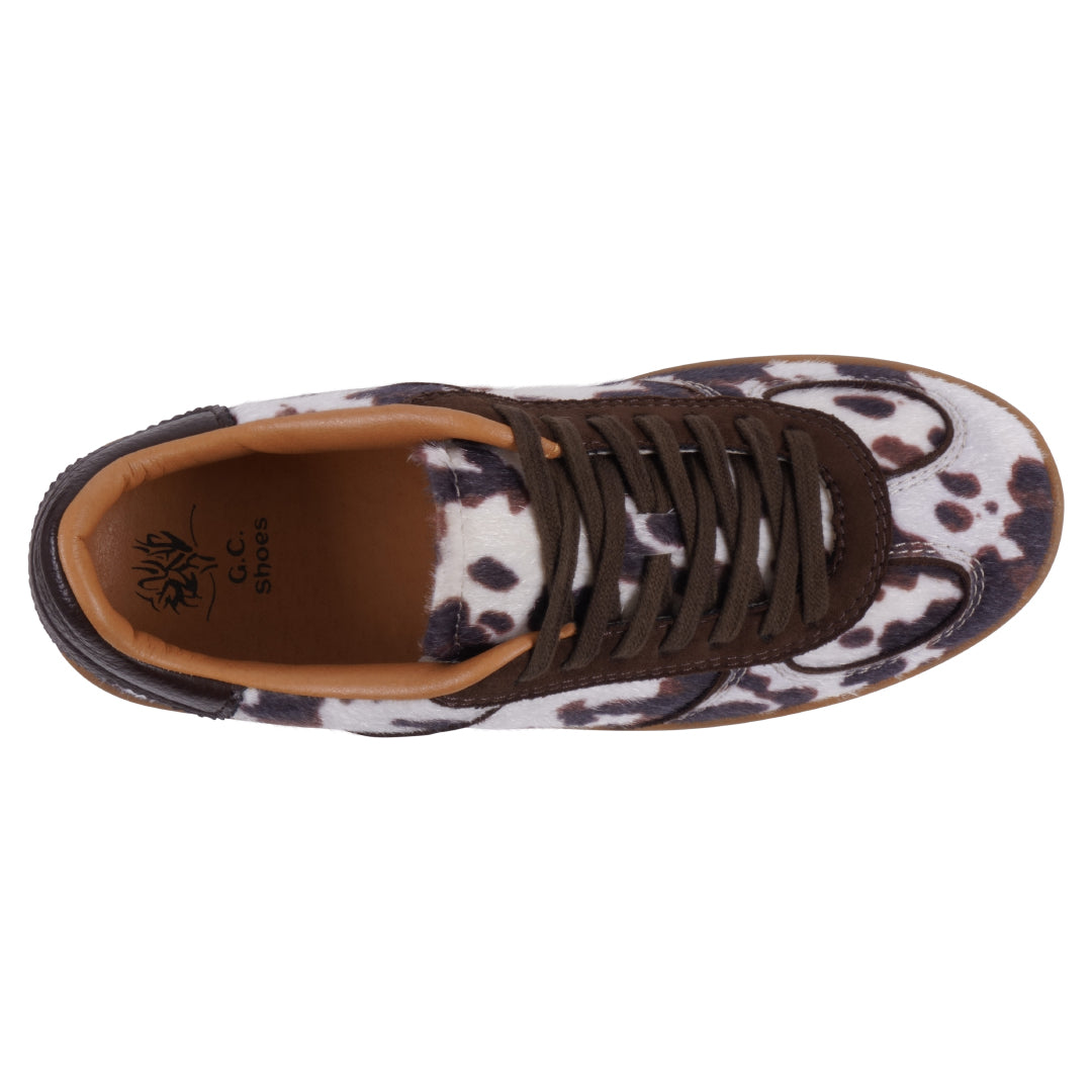 Women's Milan Cow Print Lace up Sneaker Cow Print view 3 (shoe) - kizik women's milan sneakers, deflora - shop at us.meeeshop