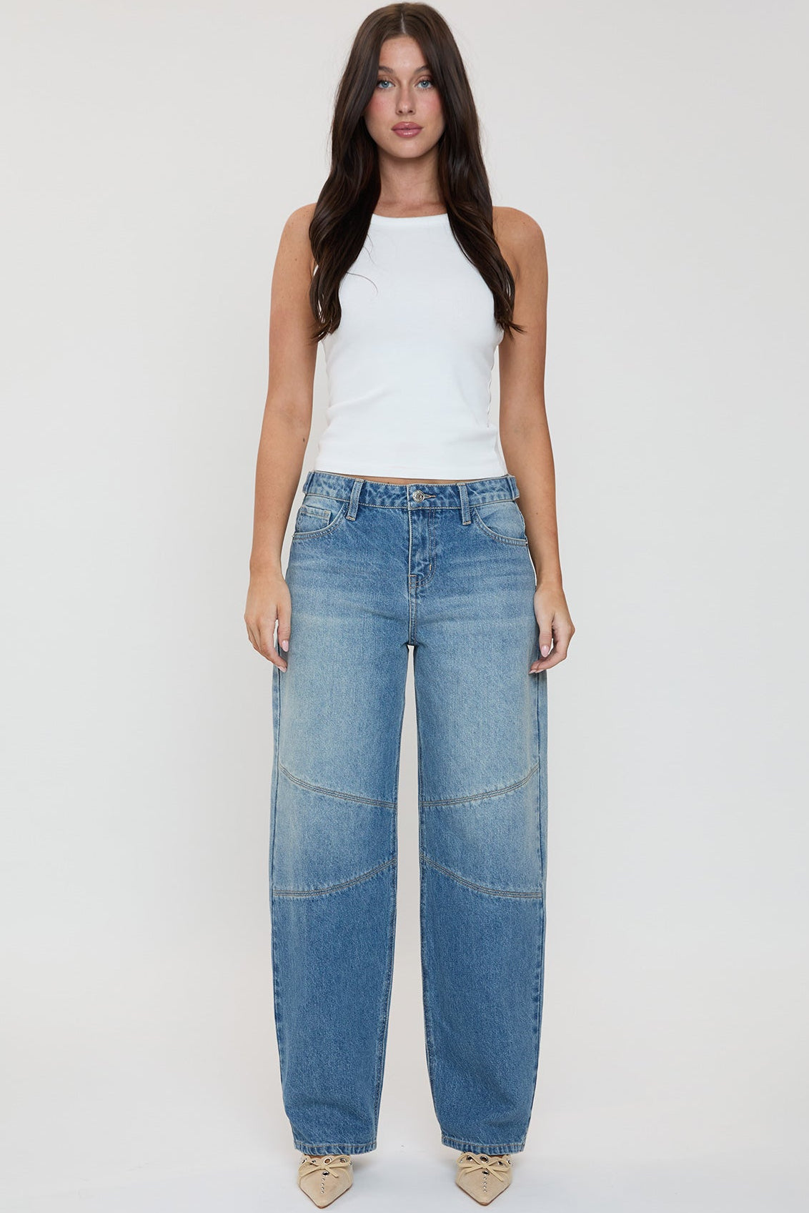 Women's Moto Relaxed Rise Baggy Barrel Jeans with Seam Detail in T Tinted Blue view 10 - Relaxed Fit - Womens Biker Jeans