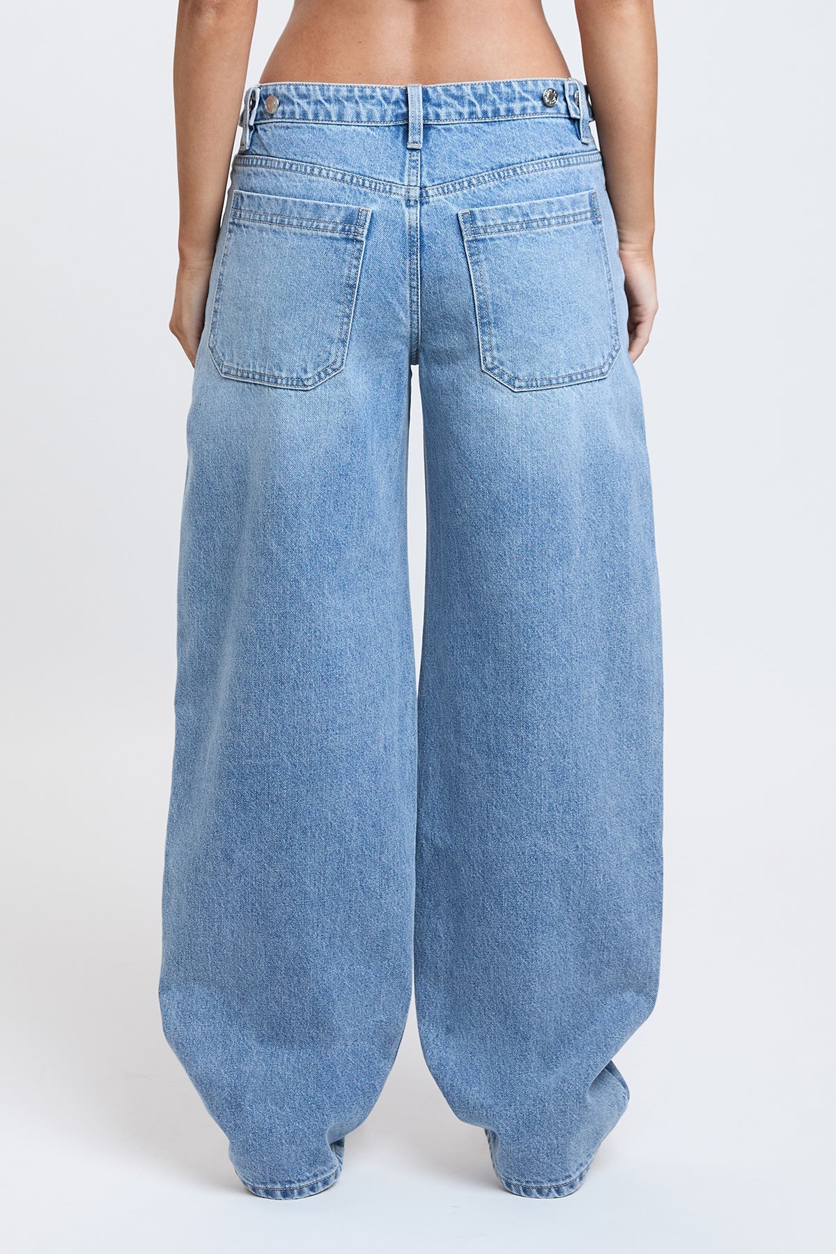 Women's Moto Relaxed Rise Baggy Barrel Jeans with Seam Detail in L Light Blue view 2 - Relaxed Fit - Womens Biker Jeans