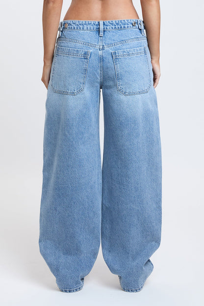 Women's Moto Relaxed Rise Baggy Barrel Jeans with Seam Detail in L Light Blue view 2 - Relaxed Fit - Womens Biker Jeans