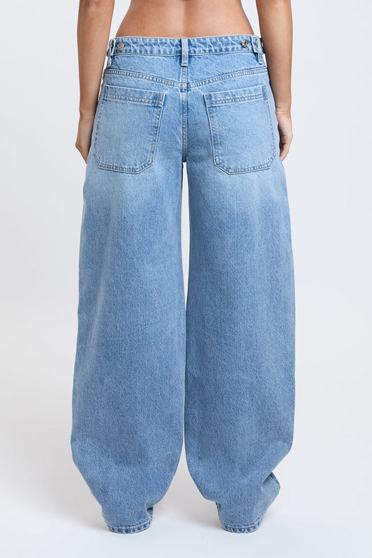Women's Moto Relaxed Rise Baggy Barrel Jeans with Seam Detail in L Light Blue view 2 - Relaxed Fit - Womens Biker Jeans