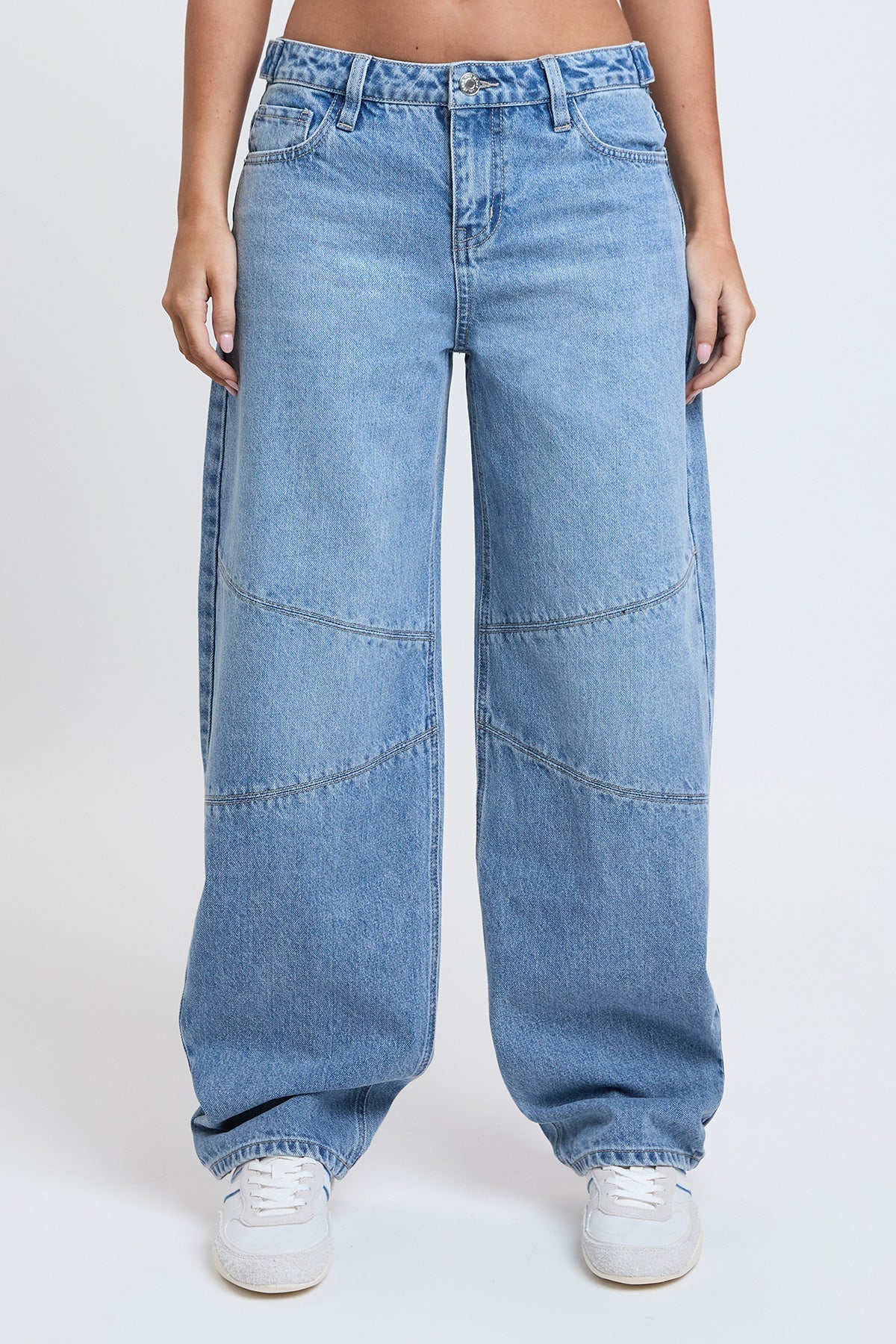 Women's Moto Relaxed Rise Baggy Barrel Jeans with Seam Detail in L Light Blue view 3 - Relaxed Fit - Womens Biker Jeans