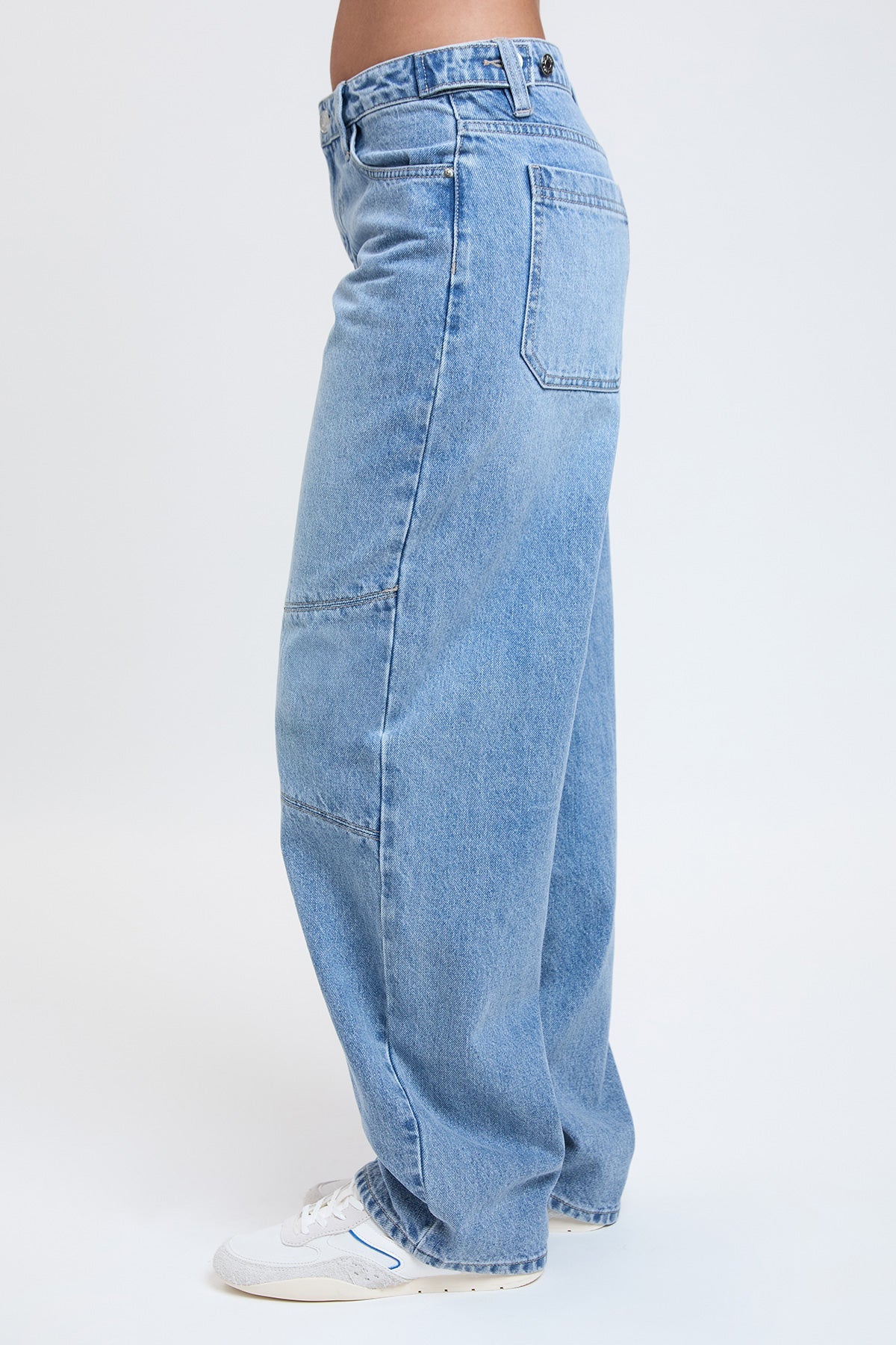 Women's Moto Relaxed Rise Baggy Barrel Jeans with Seam Detail in L Light Blue view 4 - Relaxed Fit - Womens Biker Jeans