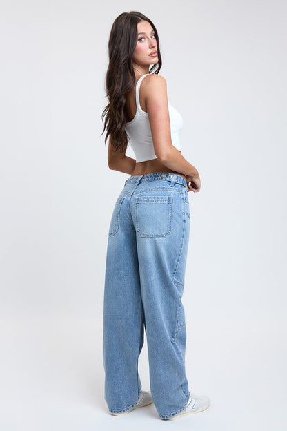 Women's Moto Relaxed Rise Baggy Barrel Jeans with Seam Detail in L Light Blue view 6 - Relaxed Fit - Womens Biker Jeans