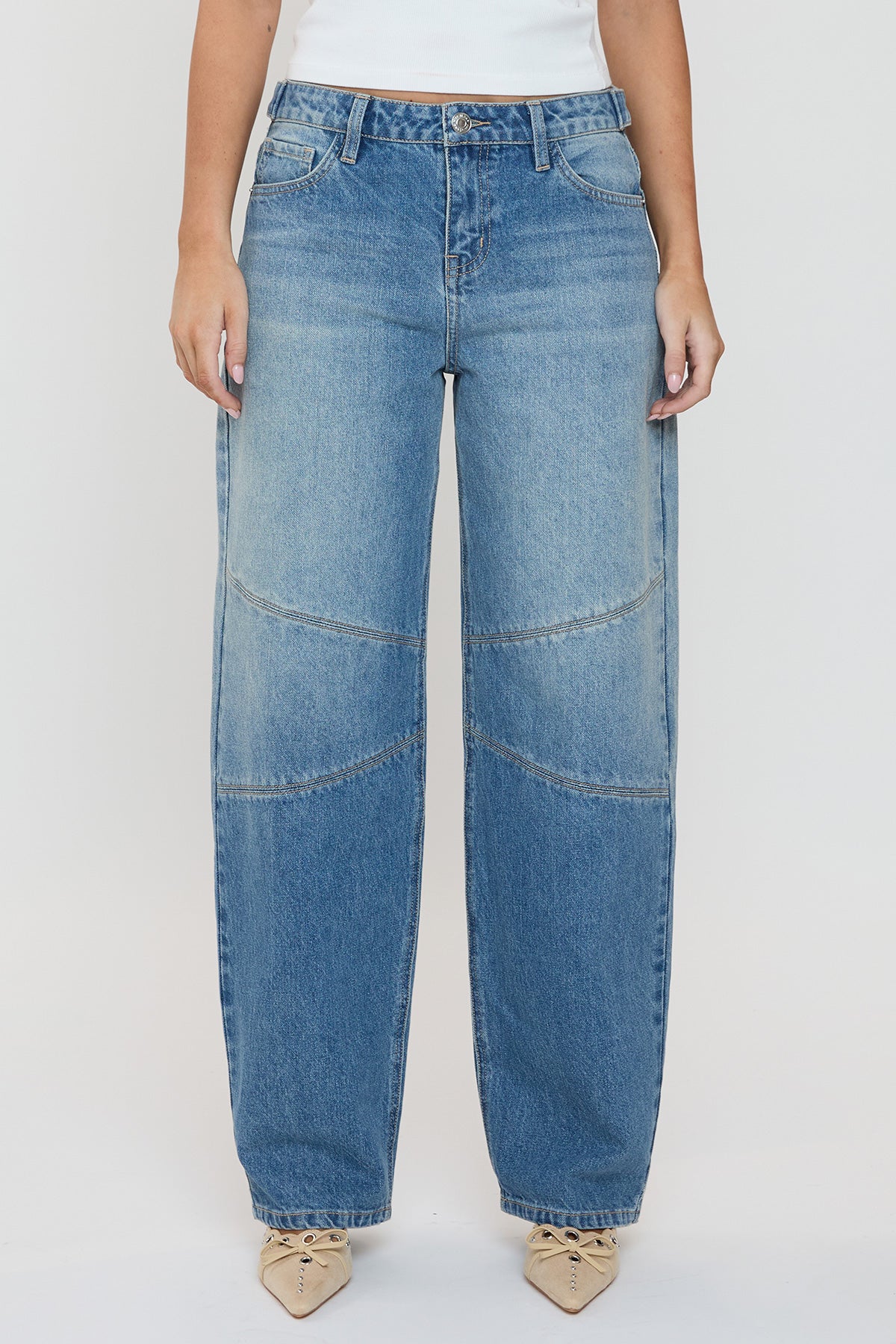 Women's Moto Relaxed Rise Baggy Barrel Jeans with Seam Detail in L Light Blue view 7 - Relaxed Fit - Womens Biker Jeans