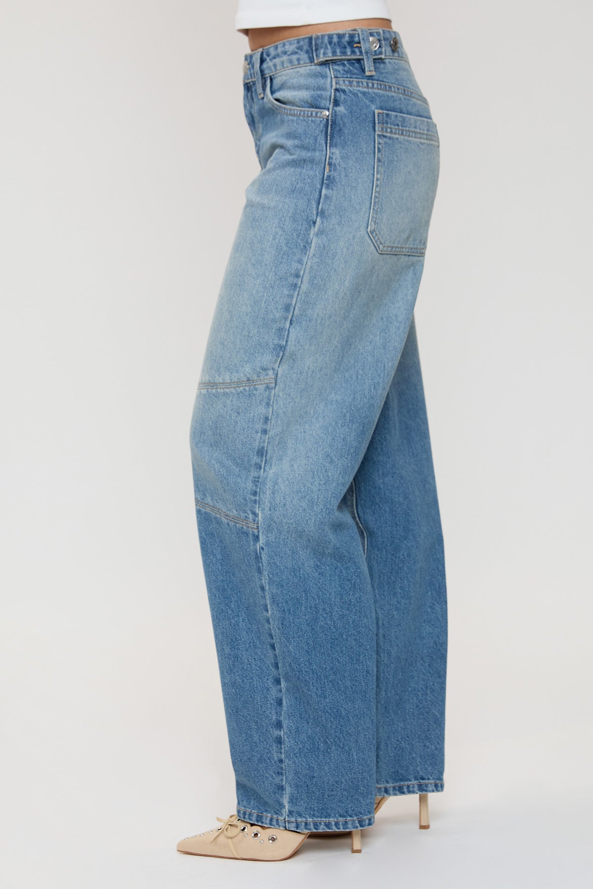 Women's Moto Relaxed Rise Baggy Barrel Jeans with Seam Detail in T Tinted Blue view 8 - Relaxed Fit - Womens Biker Jeans