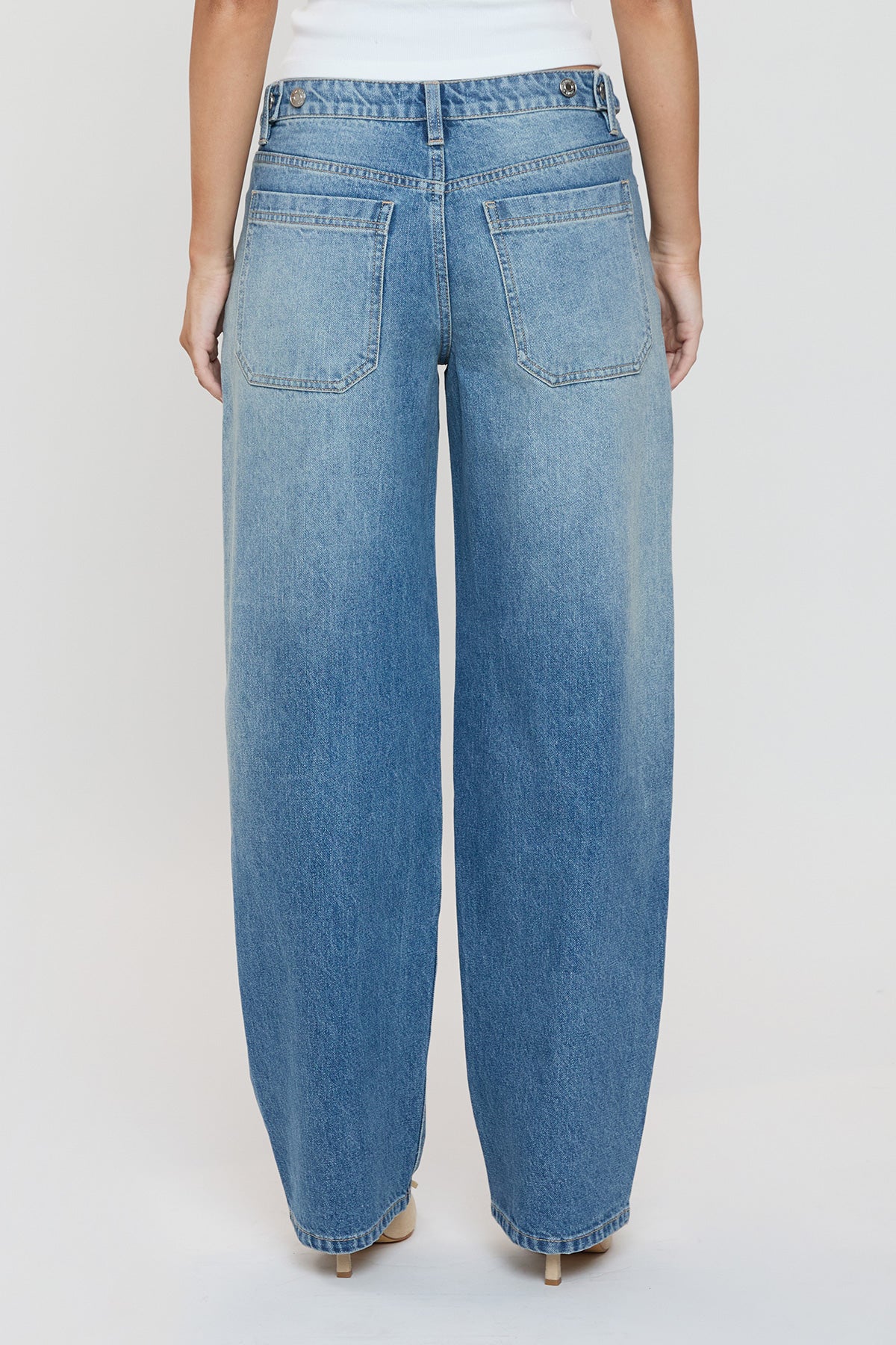 Women's Moto Relaxed Rise Baggy Barrel Jeans with Seam Detail in T Tinted Blue view 9 - Relaxed Fit - Womens Biker Jeans