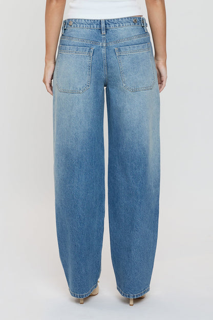 Women's Moto Relaxed Rise Baggy Barrel Jeans with Seam Detail in T Tinted Blue view 9 - Relaxed Fit - Womens Biker Jeans