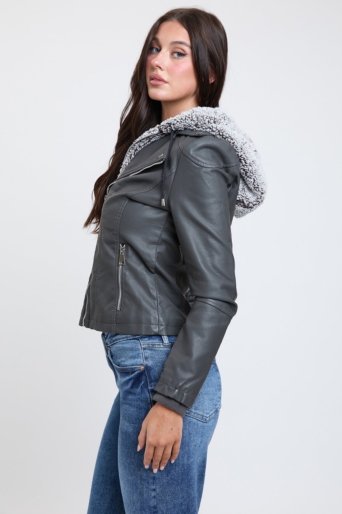 Women's Motto Pleather Jacket with Fur Lining view 10 - Womens Moto Jacket (layer)
