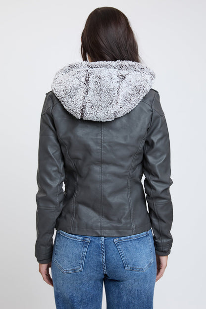 Women's Motto Pleather Jacket with Fur Lining view 7 - Womens Moto Jacket (layer)