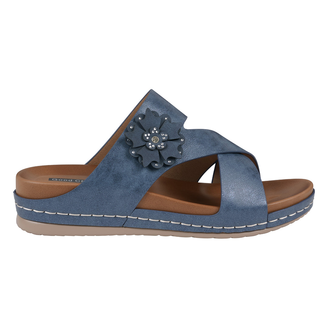 Women's Nessie Blue Flower Comfort Sandals Blue view 2 (shoe) - comfort sandals, flower comfort sandals - shop at us.meeeshop