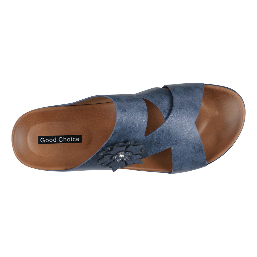 Women's Nessie Blue Flower Comfort Sandals Blue view 3 (shoe) - comfort sandals, flower comfort sandals - shop at us.meeeshop