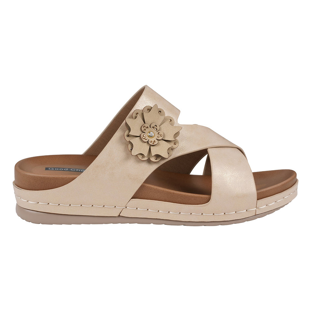 Women's Nessie Gold Flower Comfort Sandals Gold view 2 (shoe) - comfort sandals, flower comfort sandals - shop at us.meeeshop