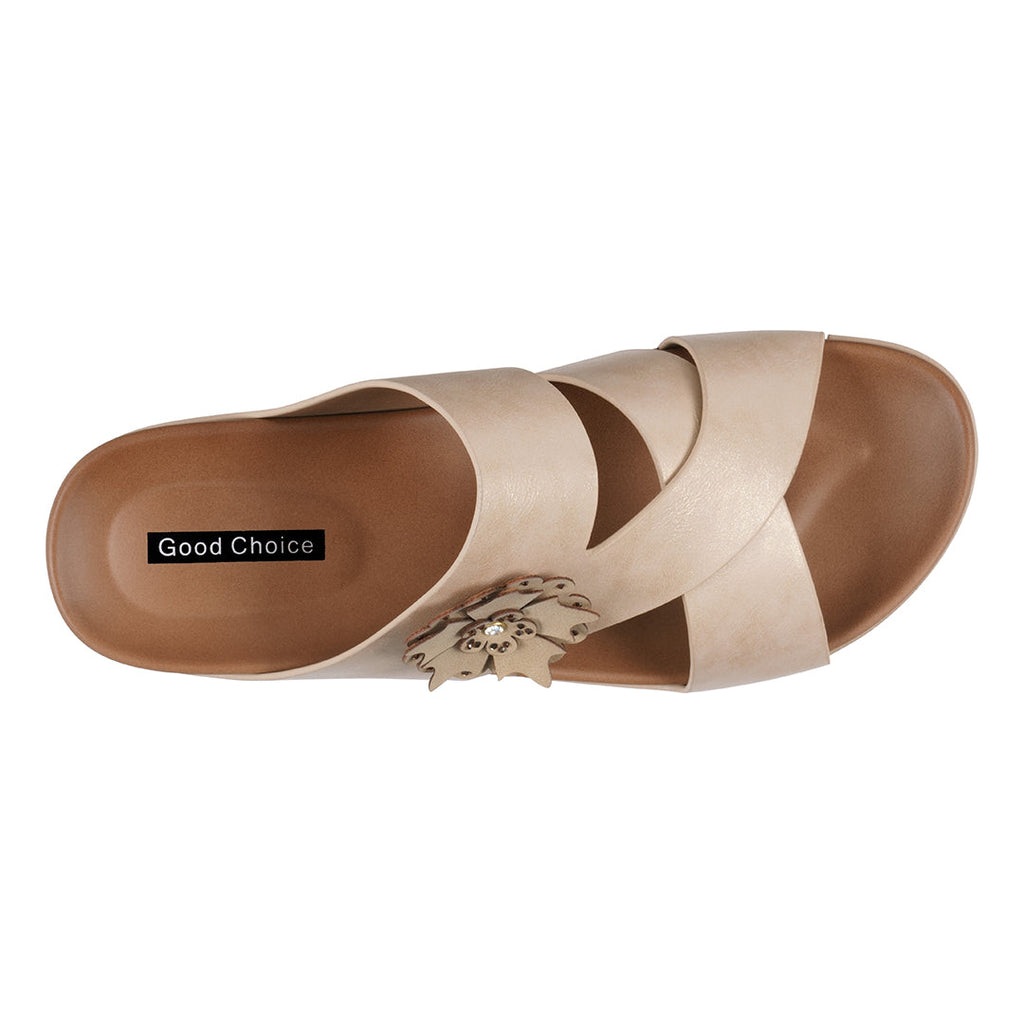Women's Nessie Gold Flower Comfort Sandals Gold view 3 (shoe) - comfort sandals, flower comfort sandals - shop at us.meeeshop