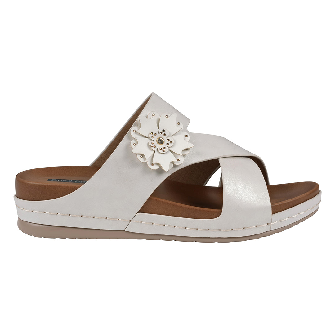 Women's Nessie White Flower Comfort Sandals White view 2 (shoe) - comfort sandals, flower comfort sanda - shop at us.meeeshop