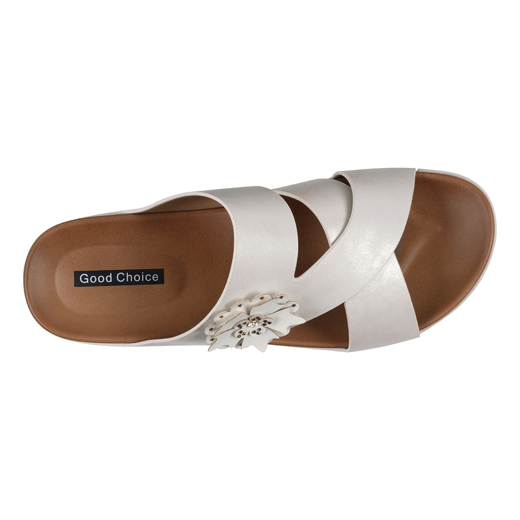 Women's Nessie White Flower Comfort Sandals White view 3 (shoe) - comfort sandals, flower comfort sanda - shop at us.meeeshop