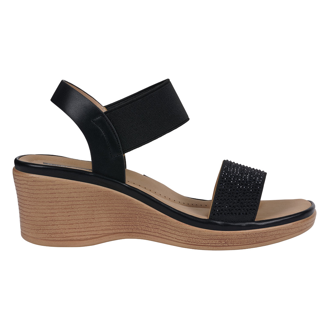 Women's Nia Black Embellished Elastic Wedge Sandals Black view 2 (shoe) - womens nike sandals, womens n - shop at us.meeeshop