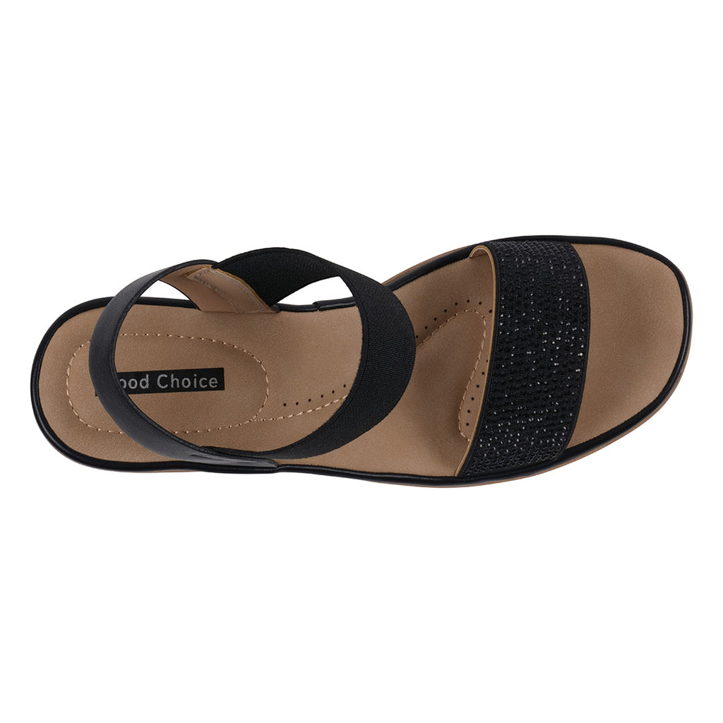 Women's Nia Black Embellished Elastic Wedge Sandals Black view 3 (shoe) - womens nike sandals, womens n - shop at us.meeeshop