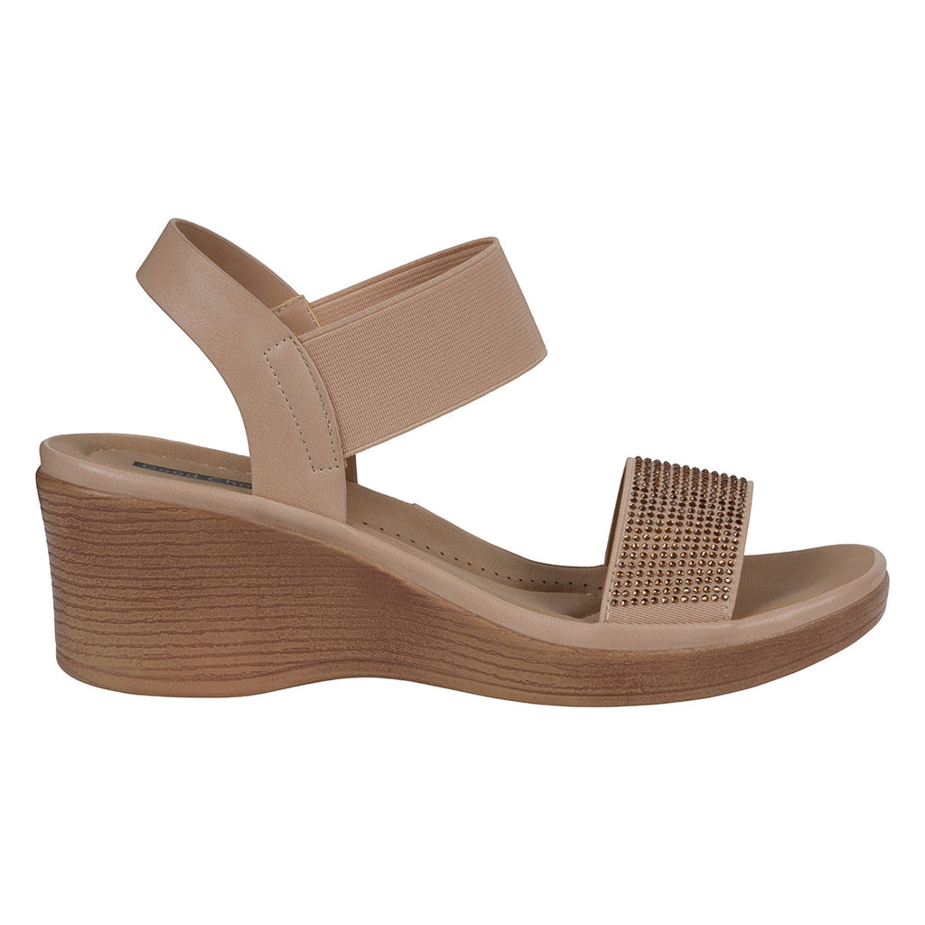 Women's Nia Natural Embellished Elastic Wedge Sandals Natural view 2 (shoe) - womens nike sandals, wome - shop at us.meeeshop