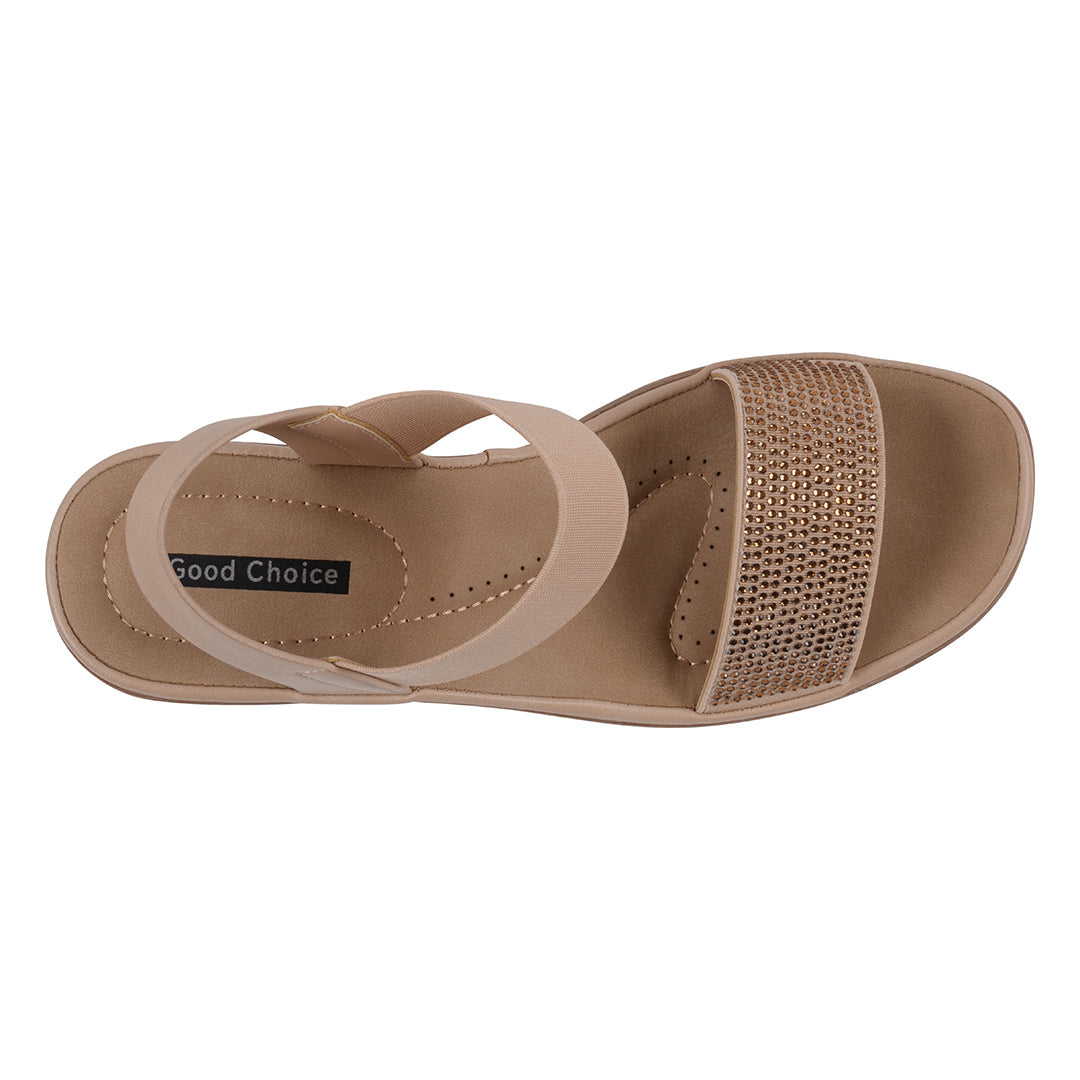 Women's Nia Natural Embellished Elastic Wedge Sandals Natural view 3 (shoe) - womens nike sandals, wome - shop at us.meeeshop