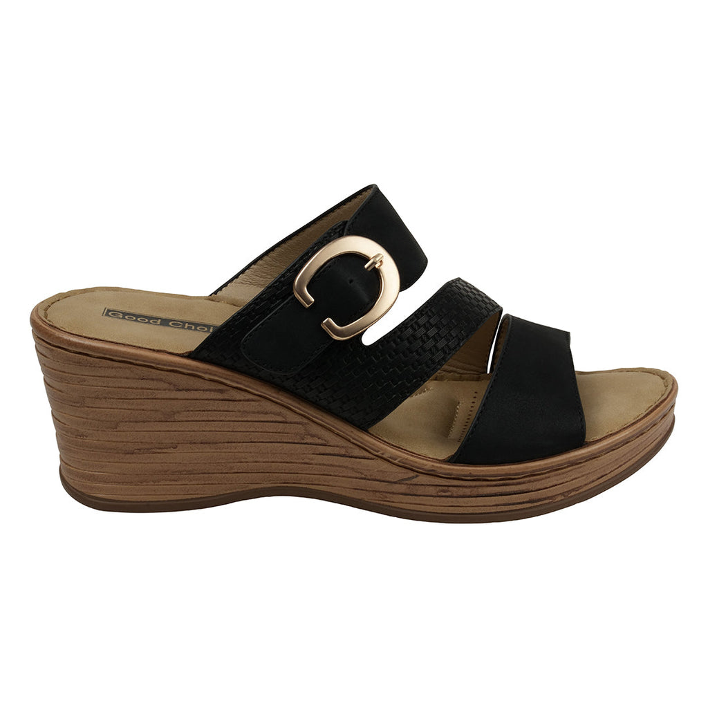 Women's Odalis Black Wedge Sandals with Buckle Black view 2 (shoe) - women's oval belt buckle, women's  - shop at us.meeeshop