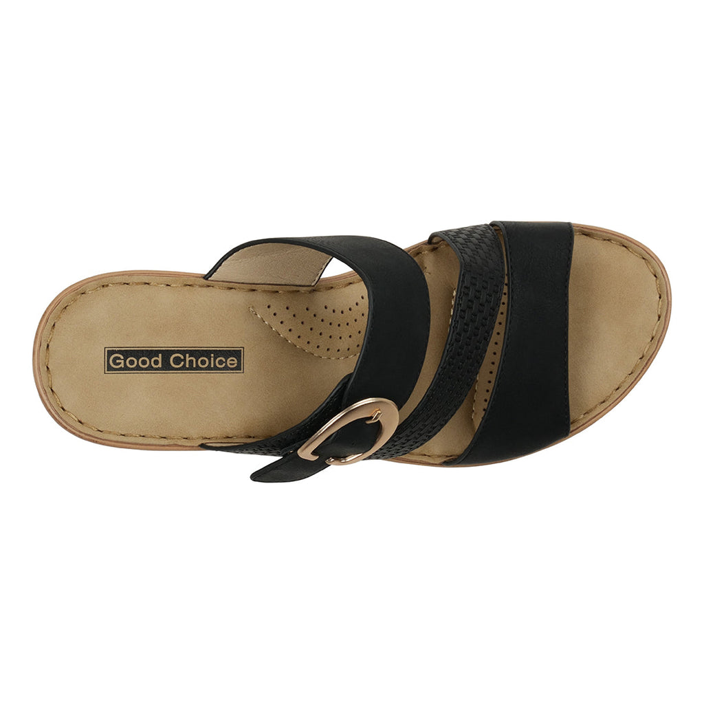 Women's Odalis Black Wedge Sandals with Buckle Black view 3 (shoe) - women's oval belt buckle, women's  - shop at us.meeeshop