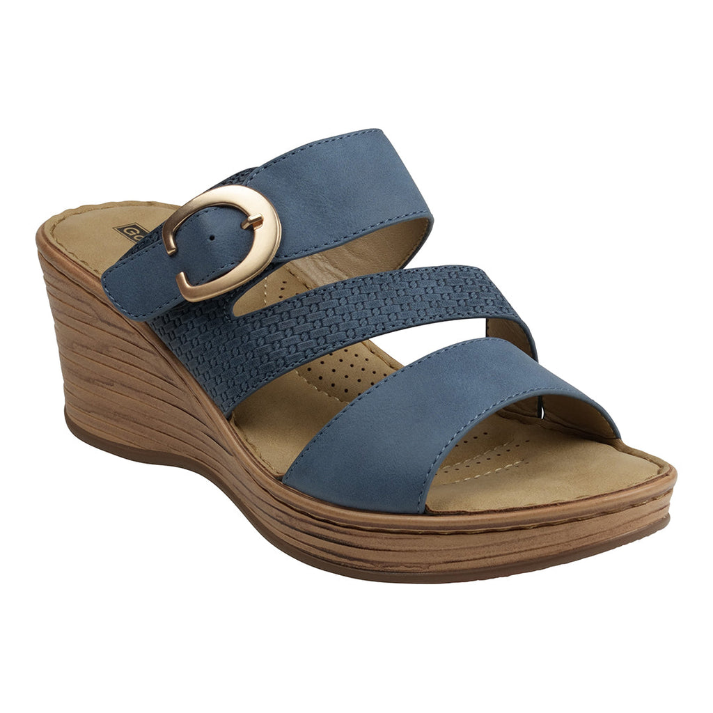 Women's Odalis Blue Wedge Sandals with Buckle Blue (shoe) - women's oval belt buckle, women's side buck - shop at us.meeeshop