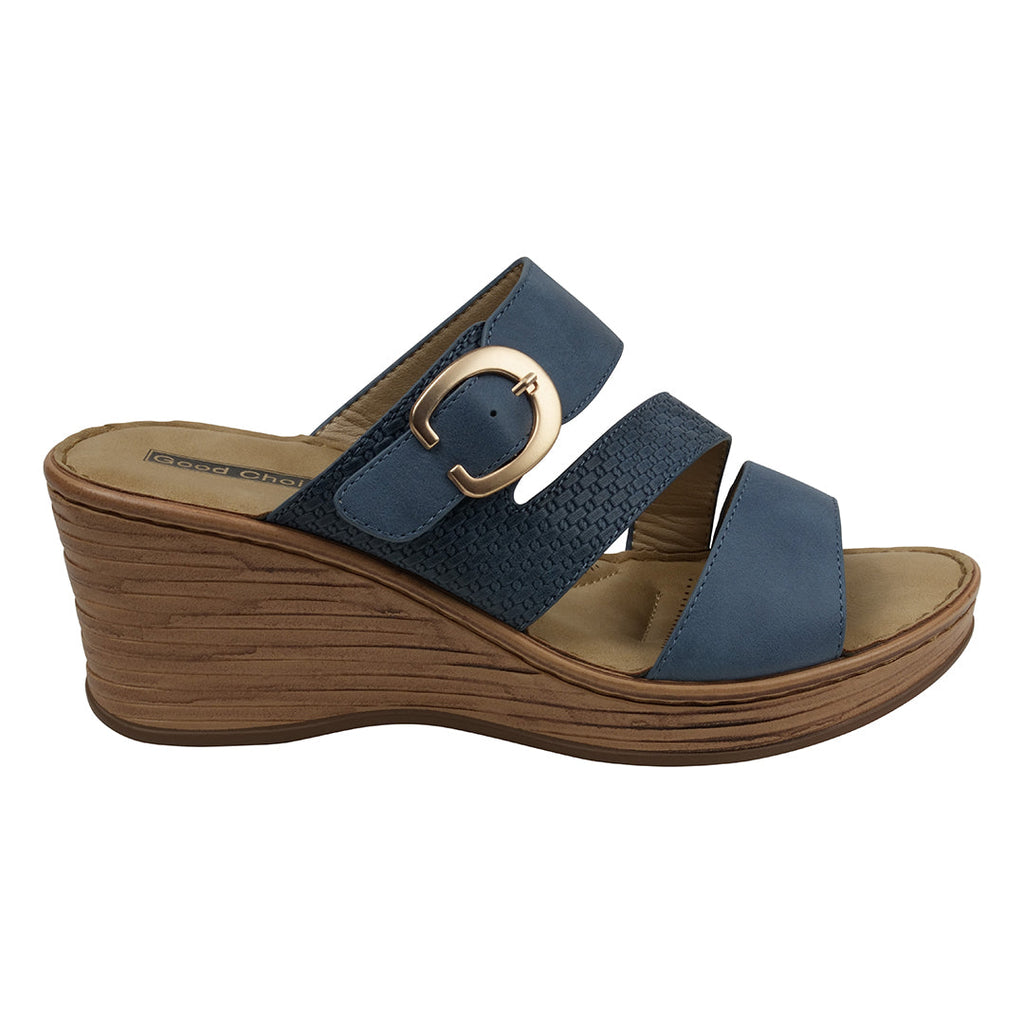 Women's Odalis Blue Wedge Sandals with Buckle Blue view 2 (shoe) - women's oval belt buckle, women's si - shop at us.meeeshop