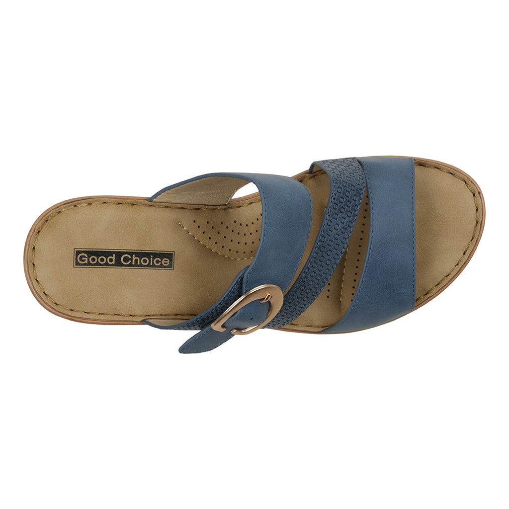 Women's Odalis Blue Wedge Sandals with Buckle Blue view 3 (shoe) - women's oval belt buckle, women's si - shop at us.meeeshop