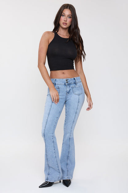 Women's Patch Pocket Flare Jeans in Q Celeste Blue Rips view 6 - Women'S Patched Jeans New Look (bottom)