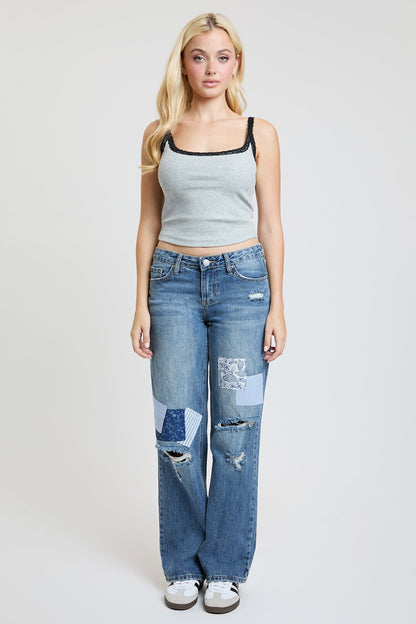 Women's Patchwork Wide Leg Jeans in Y Washed Blue - Casual Office Outfit - Women'S Patchwork Jeans Ralph Lauren