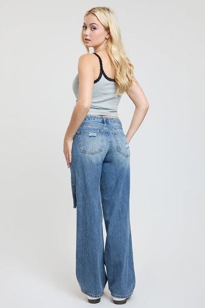 Women's Patchwork Wide Leg Jeans in Y Washed Blue view 7 - Casual Office Outfit - Women'S Patchwork Jeans Ralph Lauren