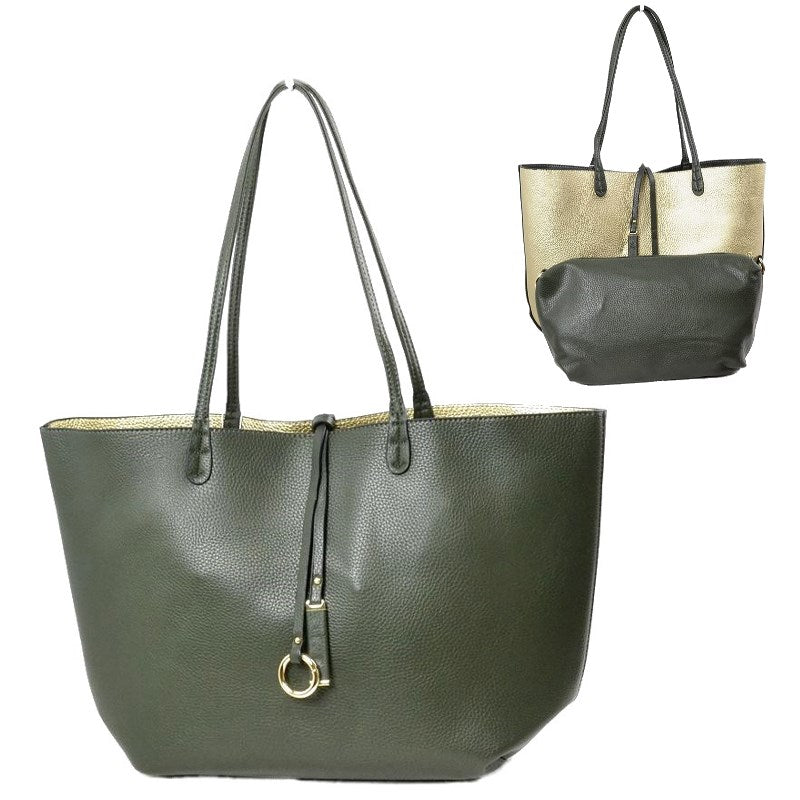 Women's Pebbled Faux Leather Reversible 2 in 1 Tote Shoulder Handbag Crossbody Bag in Olive - Women'S Pebbled Leather Tote